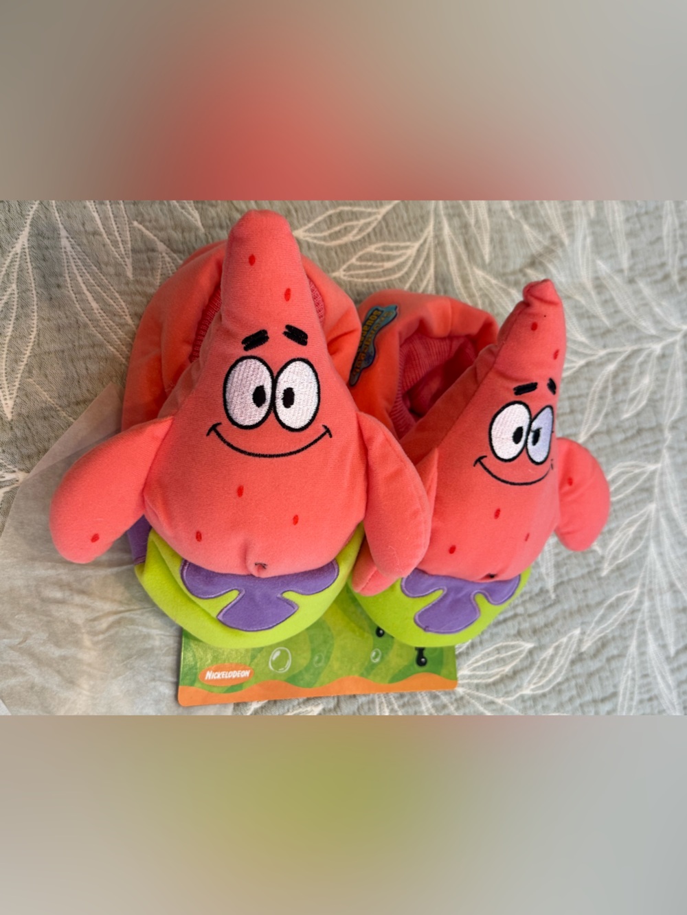 Nickelodeon Patrick Star Plush Slippers - Coral Pink with Lime & Purple Accents